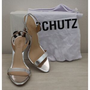 Schutz Women's Sz 11B Prata Silver Metallic Slingback High-High Sandals